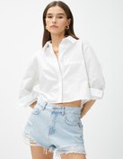 Resim Crop Poplin Gömlek Uzun Kollu Cep Detaylı 