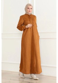 Resim Süet Kumaş Salaş Kesim Ferace / Camel- F0504 Camel 