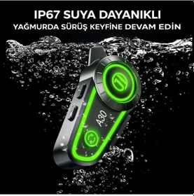 Resim 2 Li Motosiklet Intercom Bluetooth Kulaklık Ip67 Su Geçirmez Otomatik Çağrı Led Işık A30 