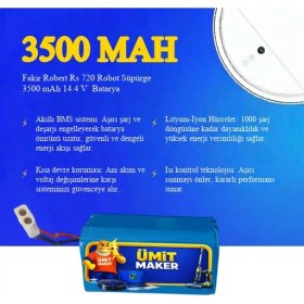 Resim Ümit Maker Fakir Robert Rs 720 Robot Süpürge 3500 mAh 14.4 V Batarya - Orjinal Uyumlu Uzun Ömürlü, Yüksek Performans Pil 