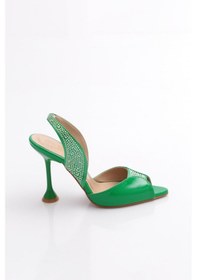 Resim Dgn 02-23y Kadin Silver Taşli Kadeh Topuklu Ayakkabi Yeşil Rugan 