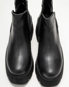 Resim Luvishoes Clen Siyah Cilt Hakiki Deri Lastikli Kadın Kalın Tabanlı Bot Siyah-Cilt 