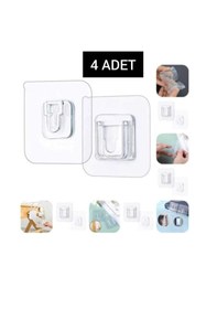 Resim GLRHOME 4 Adet çift taraflı şeffaf geçmeli klips güçlü yapışkanlı eşya sabitleyici klips 