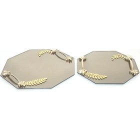 Resim Sekizgen Yapraklı Cam Tepsi Seti, Şık ve Modern Ev Dekoru Için Ideal Seçim 