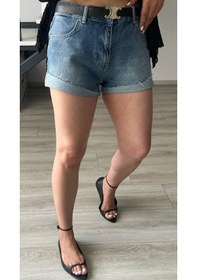 Resim Katlama Detaylı Denim Şort Mavi 