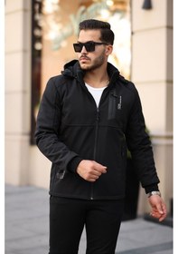 Resim Mero Life Outdoor Kapüşonlu Su Ve Rüzgar Geçirmez Kapitone Içi Kürklü Elyaf Dolgulu Şişme Siyah Softshell Mont Siyah 