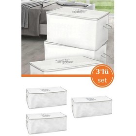 Resim 3 Adet Baza Hurcu, Yorgan Yastık Saklama Hurç, İpli Çok Amaçlı Sandık Tipi Hurç 3 Lü Set 65x45x24 Cm 