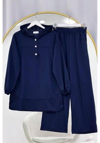 Resim Lovie Moda Kapüşonlu Düğme Detaylı Pantolonlu Takım Lacivert 