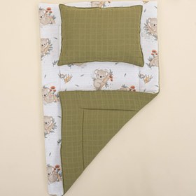 Resim Alt Açma Matı ve Yastık - Çift Taraflı - Koyu Fıstık Yeşili Müslin - Koala 