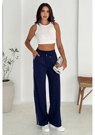 Resim Noa & Noa Kadın Lastikli Bel Bağcıklı Bol Paça Pantolon Rahat & Minimal Stil Lacivert 