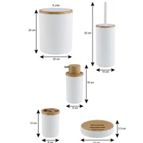 Resim Makri Home Banyo Seti 5'li, Beyaz, Ahşap Desenli, Yuvarlak 