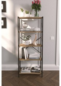 Resim 5 Raflı Dekoratif Metal Kitaplık Atlantik Çam 