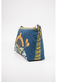 Resim Fabric Craft Bag Portföy Çanta Fermuarlı Clutch Lacivert - Sarı 
