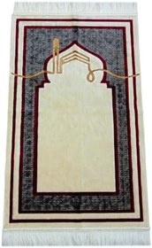 Resim Kabe Detaylı Lüks Kaymaz Tabanlı Kadife Seccade 