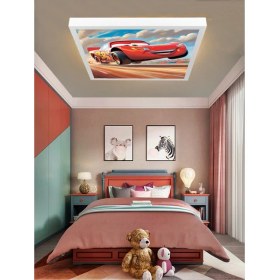 Resim Şimşek Mcqueen Avize, 60X60 Çocuk Odası Avize, 60WATT, Estetik Kare, Yapay Zeka Tasarım Avize, Pist 