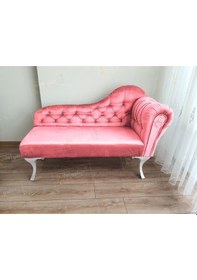 Resim Ters Kol Dekoratif Bihter Koltuk Josefin Puf 110 Cm Beyaz Ayak Pembe 