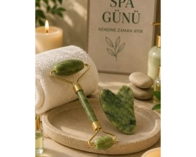 Resim LTG Nova Jade Stone Yüz Bakım Seti Gua Sha Roller Masaj Taşı 