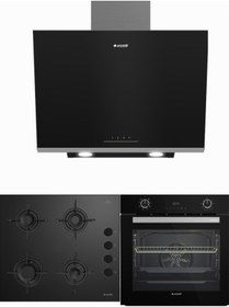 Resim Arçelik 3' Lü Siyah Ankastre Set, 4 Kademeli 60 Cm Davlumbaz, 8 Programlı Fırın, 4 Gözlü Cam Ocak 