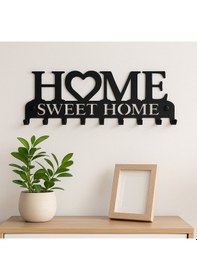 Resim Lunoart Dekoratif Metal Anahtarlık Askılığı Giriş İçin Home Sweet Home Tasarımı Siyah 
