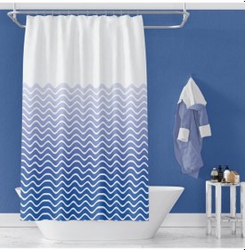 Resim Banyo Perdesi 2x100x200 Çift Kanat Duş Perdesi Halka Hediyeli Duşakabin Perdesi 1870 Mavi 