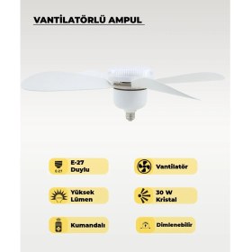 Resim 5 Kanatlı Vantilatör LED Ampul 3 Renk - Kumandalı 