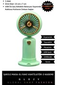 Resim GLOZY Premium Seri 1200mAh Bataryalı Sessiz Kademe Ayarlı USB Şarjlı Taşınabilir Kablosuz Masa Vantilatör 