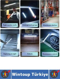 Resim Premium İş Atölye Kamp Mıknatıslı Askılı Tasarım Usb Şarjlı 3 Işık Modlu Led Aydınlatma Işıldak 