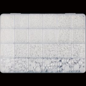 Resim 11300 adet Beyaz Düz Sırtlı İnci Boncuk, 24 Bölmeli Kutu - DIY Tırnak Sanatı & Telefon Kılıfı Süslemeleri için İdeal, Kokuşuz El Sanatları Aksesuarları, İnci Takı 