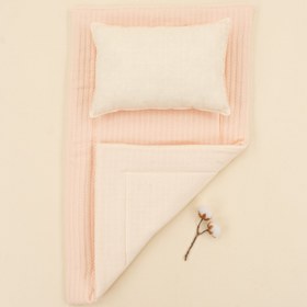 Resim Alt Açma Matı ve Yastık - Çift Taraflı - Somon Örgü - Krem Muslin 