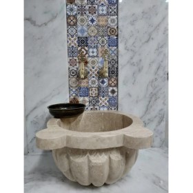 Resim AKM Traverten Kavun Dilimli Mermer Kurna 