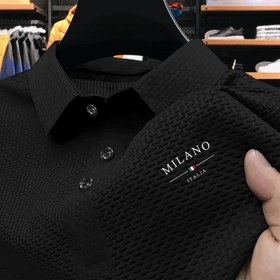 Resim Erkekler İçin Milano Baskılı Kısa Kollu Golf Gömleği – Nefes Alabilen, Esnek Kumaş, Düğmeli Yaka, Yazlık Hafif İş ve Tenis Antrenman Stili 