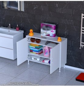 Resim Modilayn Söke 100x75x32,5 Cm Lik Küçük Alanlar İçin Akıllı Çözümler 2 Kapaklı 3 Göz Raf Dolap Beyaz 