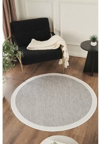 Resim Sisalux 3087 Gri Beyaz Yuvarlak Sisal Dokuma Jüt Kilim Hav Toz Vermez Mutfak Oturma Odası Halısı Gri - Beyaz 
