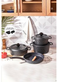 Resim Karaca Biodiamond Döküm 7 Parça Fırın Eldiveni Hediyeli Tencere Seti 