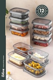 Resim 12li Büyük Boy Dikdörtgen Plastik Kapak Kahvaltılık Seti 400 ml Antrasit Erzak Kavanoz Seti 