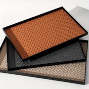 Resim Şık Dokuma Suni Deri Tepsili Makyaj Organizatörü, Parfüm Aroma Difüzörü ve Anahtarlık Girişlik Demir Tabak Saklama Kabı 