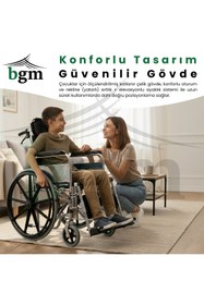 Resim BGM Çocuk Fonksiyonlu Tekerlekli Sandalye – Ayarlanır Sırtlık, Elevasyonlu Ayaklık, Katlanır Çelik Şase 