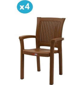 Resim Omnipazar Sy-2515 Elite Plastik Bahçe Koltuk Sandalye 4'lü Set Kahverengi 