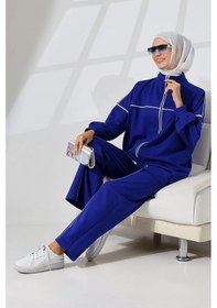 Resim Mihran Butik Kadın Saks Mavisi Mevsimlik Penye Alt Üst Spor Ve Rahat Tesettür Takım Saks Mavisi 