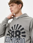 Resim Kapşonlu Sweatshirt Kolej Baskılı Uzun Kollu Ribanalı Şardonlu 