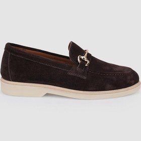 Resim %100 Hakiki Deri Kahverengi Süet Kadın Loafer Kahverengi 