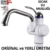Resim Sıcak Musluk Elektrikli Ani Su Isıtıcı Termal Şofben Musluk Lavaboya Monteli 