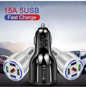 Resim Prestigegoods Port Usb Araba Şarj Adaptörü - Hızlı Led Şarj - İphone, Xiaomi, Huawei Uyumlu 5 Portlu 12v-32v 