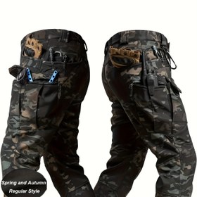 Resim Erkek Kamuflaj Kargo Pantolonları - Çoklu Cep, Denge Fit, Tüm Mevsimler İçin Uygun, Nefes Alabilen, Rahat Dış Mekan Joggers, Kamuflaj Desenli, Polyester Kumaş, Rahat Tarz, Tüm Mevsimler İçin Uygun Joggers 