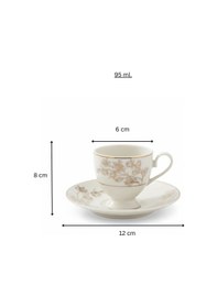Resim Vio Vintage Yaldızlı Çiçekli Model 6 Kişilik Porselen Krem Kahve Fincan Takımı 100 Ml. Krem 