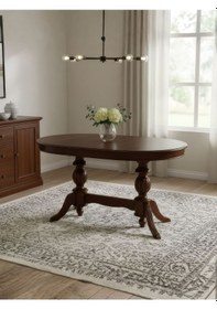 Resim Montclair Çift Baba Ayaklı Masif Ahşap Oval Yemek Masası 90x140 Ceviz 