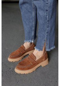 Resim Rosy Taba Hakiki Süet Troklu Kadın Loafer Taba 