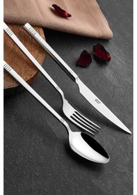 Resim Avcı Duru 7 Parça Tek Kişilik Çatal Kaşık Bıçak Takımı Gümüş 