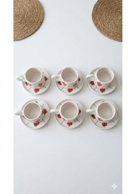 Resim 6'lı Çilek Model Çay Kahve Fincanı Seti Beyaz 
