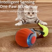 Resim Etkileşimli Akıllı Kedi Oyuncağı Dişli Yuvarlanan Top Kuyruk ve Zil ile - Hareket Aktive, USB Şarj Edilebilir, Plastik Çizgili Tasarım İç Mekan Kedileri İçin, Mükemmel Festival Gif 